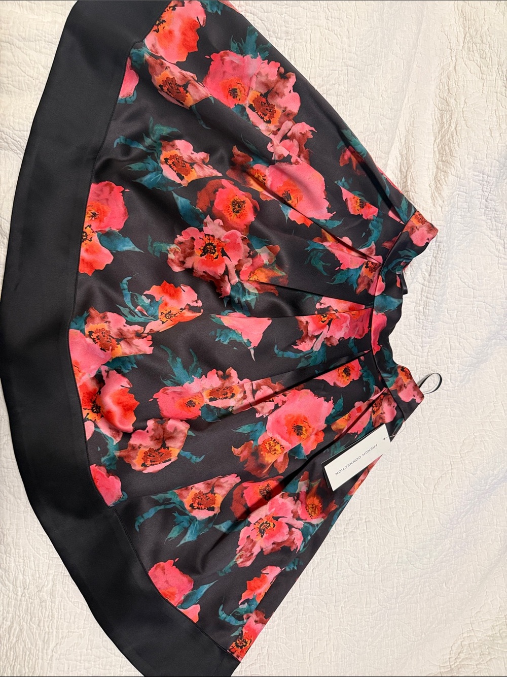 NWT French Connection Black Skirt with Coral and Teal Floral Print